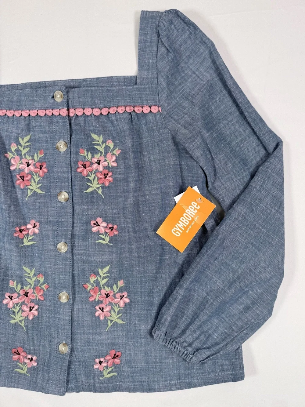 NWT GYMBOREE Girls Citrus Chambray Embroidered Floral Peasant Top 8 Cottagecore